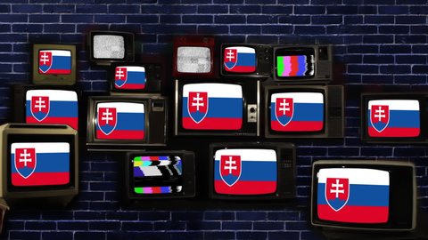 Flags of Slovakia and Old Vintage Televisions. 
