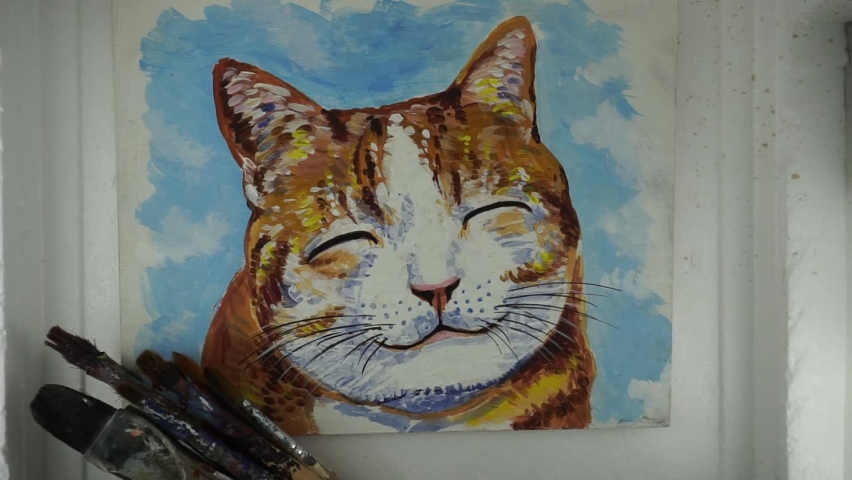 Hand painted beautiful cute cat  oil color pattern
