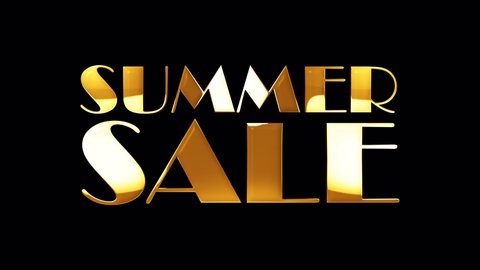 4K 3D SUMMER SALE golden word title. 3D Illustration of isolated word isolated with golden light loop. Summer Sale gold text looping effect element concept. 
