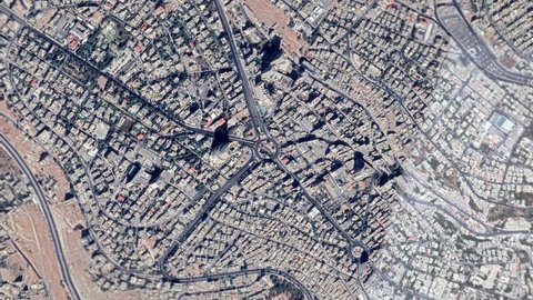 Zoom in from space and focus on Amman, Jordan. 3D Animation. Background for travel intro. 
