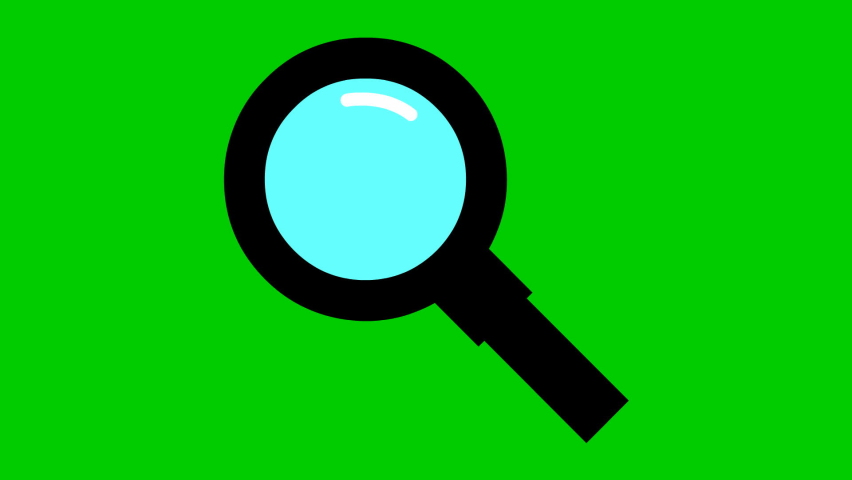 Animated black icon of magnifier. Symbol loupe. Concept of search, finding, discovery. Looped video. Vector illustration isolated on white background.
