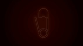 Glowing neon line Classic closed steel safety pin icon isolated on black background. 4K Video motion graphic animation.