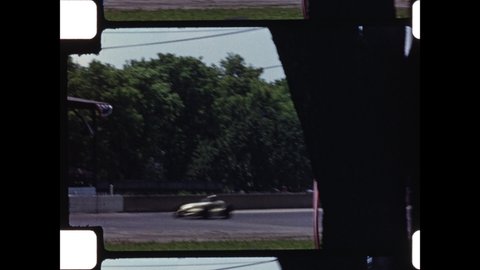 1950s Indianapolis, IN. Home Movies from  Indianapolis Motor Speedway during Indianapolis 500. 4K Overscan of Vintage Archival 16mm Film Print