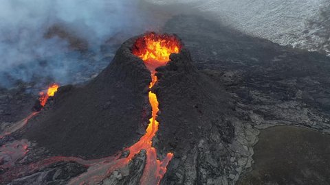 Flying backwards from volcano eruption