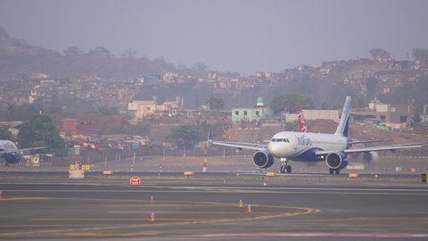 Mumbai, Maharashtra, india - February 25, 2021: Indigo Airlines Airbus 320neo, low cost carrier of India landing at Mumbai aIRPORT