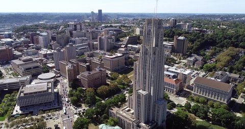 PITTSBURGH, PENNSYLVANIA - SEPTEMBER 29, 2019: Cathedral of Learning in Pittsburgh, Pennsylvania, United States. This iconic 42-story building at the University of Pittsburgh was commissioned in 1921 