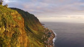 Flying above the coastal village of Paul Do Mar in the Madeira Islands, Portugal
