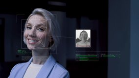 Technology Using Facial Recognition Biometrics Person Concept. Portrait Face Id. Adult Beautiful Female Hi-tech 3d Detection Iris. Modern Scanned Cyber Security Protection People UI Close-up Shot 4k - Powered by Shutterstock - Get 15% off with code: PIKWIZARD15