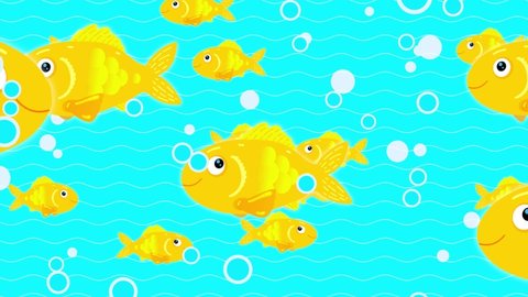 Cartoon golden fish background animation. Fairy tales water characters. Good for background or anmated wallpaper. Seamles loop.