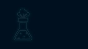Glowing neon line Test tube and flask chemical laboratory test icon isolated on black background. Laboratory glassware sign. 4K Video motion graphic animation.
