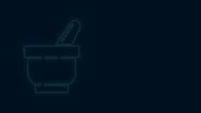 Glowing neon line Mortar and pestle icon isolated on black background. 4K Video motion graphic animation.