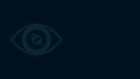 Glowing neon line Eye icon isolated on black background. 4K Video motion graphic animation.