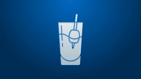 White line Cocktail Bloody Mary icon isolated on blue background. 4K Video motion graphic animation.