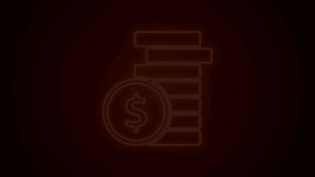 Glowing neon line Coin money with dollar symbol icon isolated on black background. Banking currency sign. Cash symbol. 4K Video motion graphic animation.