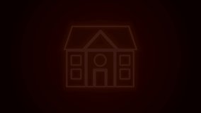 Glowing neon line House icon isolated on black background. Home symbol. 4K Video motion graphic animation.