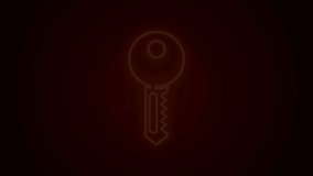 Glowing neon line House key icon isolated on black background. 4K Video motion graphic animation.