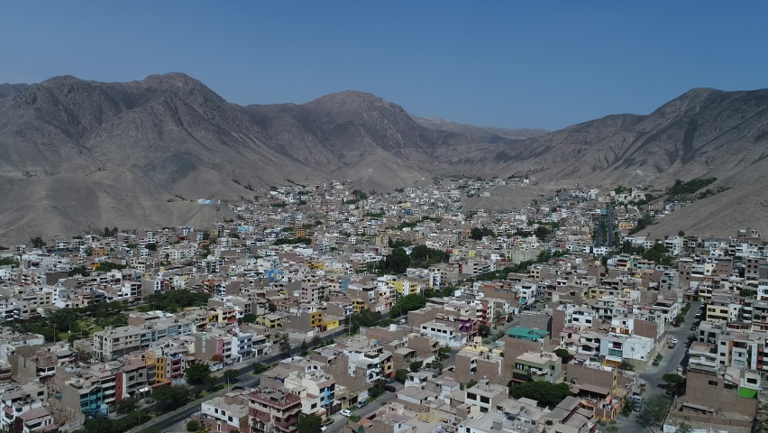 Video of La Molina District, Lima Peru. Aerial video made with drone of a suburban district in Lima. Andes of the coast in Lima.