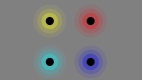 Four colorful circles revolving around center axis. Animation, motion graphics, VJ loops.