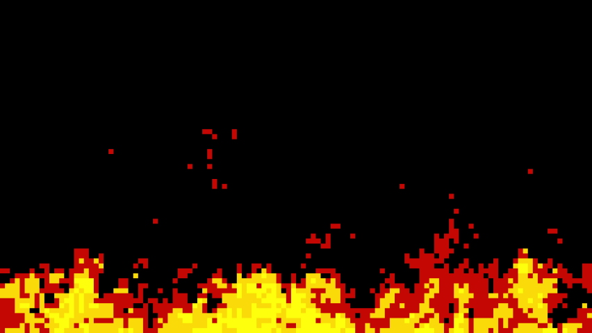 Pixel art flame isolated on black background. Bright Burning fire, flying sparks. Old school 80s, 90s graphic style animation. Computer, console video games. 8 bit. Seamless loop footage. 4K clip Royalty-Free Stock Footage #1069775371