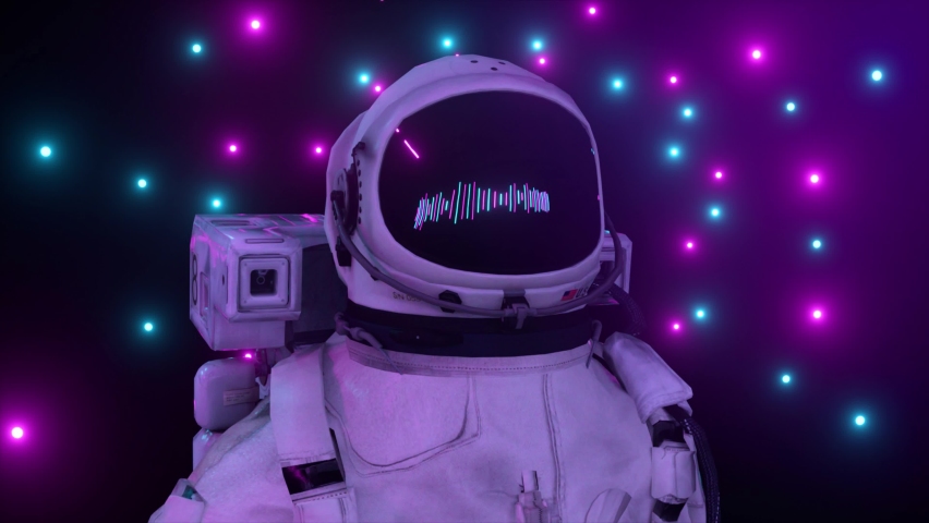 Astronaut surrounded by flashing neon lights. Music and nightclub concept. 3d animation of a seamless loop Royalty-Free Stock Footage #1069776250