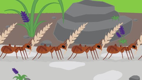 Ants moving in a line animation