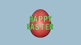 Festive video background for Happy Easter, with a colored egg. 3D animation for the holiday. Happy Easter text animation. Christian holiday. 