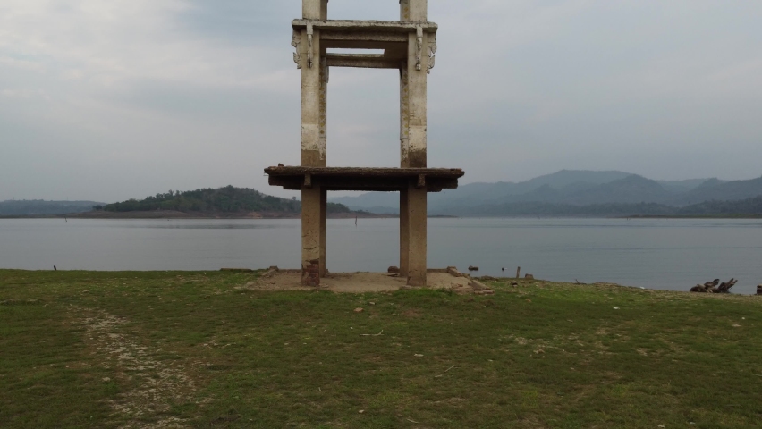 Hight angle view of "Sangkhla Buri" Landmark in Kanjanaburi, THAILAND