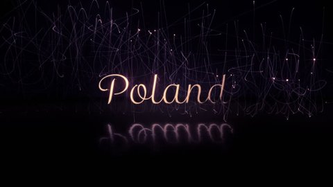 Poland – Elegant and beautiful representation of member state of european union in 2015. Reflective golden script typography. Rising particles in background and reflective surface beneath.
