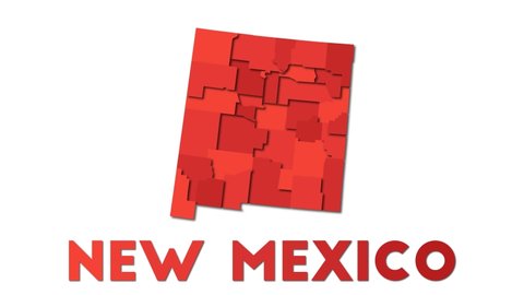 New Mexico map showing regions. Animated us state map with title. 4k resolution animation.