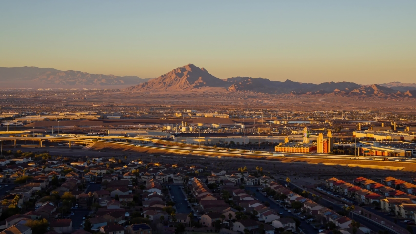 Sunset to night high angle time lapse of the Las Vegas cityscape from Henderson view pass, Nevada