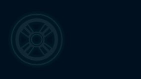 Glowing neon line Car wheel icon isolated on black background. 4K Video motion graphic animation.