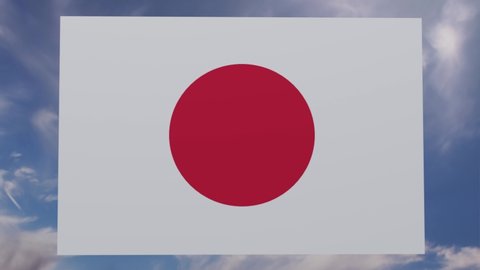 flag of Japan red and white, waving at the wind with blue cloudy sky on background. High quality 4k footage