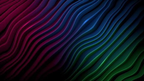 4k 3D animation of rows and rows of colorful blue,green and pink stripes rippling. Colorful wave gradient animation.. Future geometric patterns motion background. 3d rendering