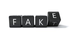 Abstract Fact to fake change concept. Transition with black cubes or blocks on white background. Fact checkers and fake news, true or false. Minimalist style. 3d buzzwords model animation. - Powered by Shutterstock - Get 15% off with code: PIKWIZARD15