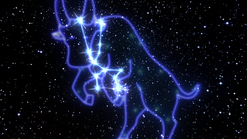 The zodiac sign Taurus is a constellation of bright stars connected by luminous lines. Animation of the star sign of the zodiac in the cosmic night sky. The symbol of the constellation and horoscope. | Shutterstock HD Video #1069817656