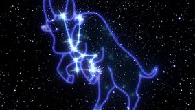 The zodiac sign Taurus is a constellation of bright stars connected by luminous lines. Animation of the star sign of the zodiac in the cosmic night sky. The symbol of the constellation and horoscope. - Powered by Shutterstock - Get 15% off with code: PIKWIZARD15
