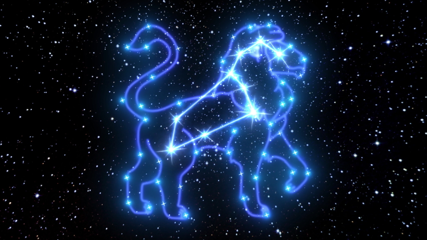 The zodiac sign Leo is a constellation of bright stars connected by glowing lines. Animation of the star sign of the zodiac in the cosmic night sky. The symbol of the constellation and horoscope. | Shutterstock HD Video #1069817659