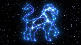 The zodiac sign Leo is a constellation of bright stars connected by glowing lines. Animation of the star sign of the zodiac in the cosmic night sky. The symbol of the constellation and horoscope. - Powered by Shutterstock - Get 15% off with code: PIKWIZARD15