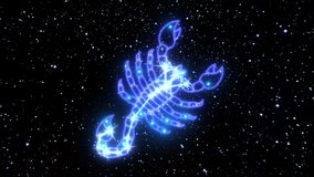 The zodiac sign Scorpio is a constellation of bright stars connected by glowing lines. Animation of the star sign of the zodiac in the cosmic night sky. The symbol of the constellation and horoscope. - Powered by Shutterstock - Get 15% off with code: PIKWIZARD15