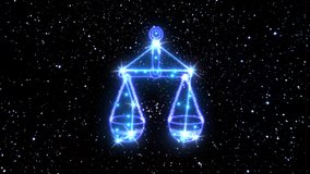 The zodiac sign Libra is a constellation of bright stars connected by luminous lines. Animation of the star sign of the zodiac in the cosmic night sky. The symbol of the constellation and horoscope. - Powered by Shutterstock - Get 15% off with code: PIKWIZARD15