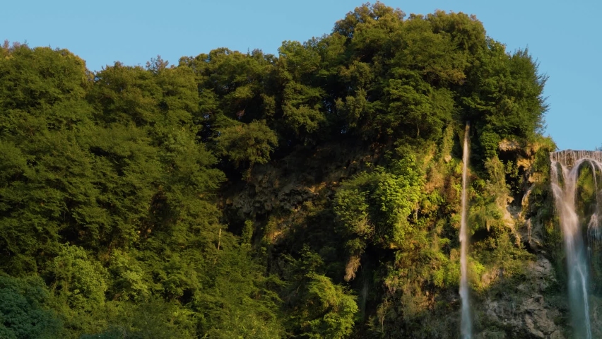 Work before water discharge, small flow. The Cascata delle Marmore is a the largest man-made waterfall. Terni in Umbria Italy. Nature background. Summer