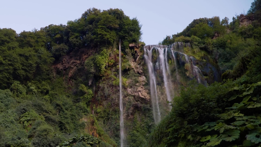Work before water discharge, small flow. The Cascata delle Marmore is a the largest man-made waterfall. Terni in Umbria Italy. Nature background. Summer