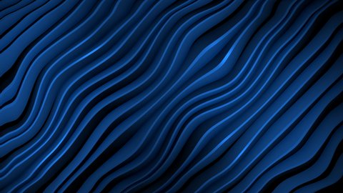 4k 3D animation of rows and rows of colorful blue stripes rippling. Colorful wave gradient animation. Future geometric patterns motion background. 3d rendering