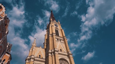 Beautiful city Novi Sad Vojvodina Serbia city centre and catholic cathedral in 4K