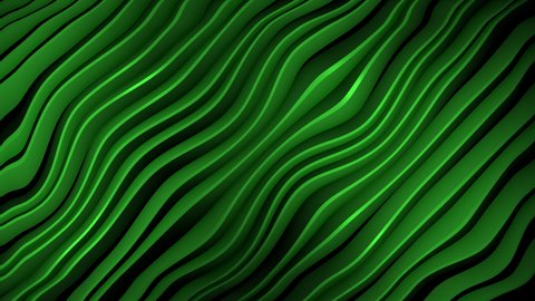 4k 3D animation of rows and rows of colorful green stripes rippling. Colorful wave gradient animation.. Future geometric patterns motion background. 3d rendering