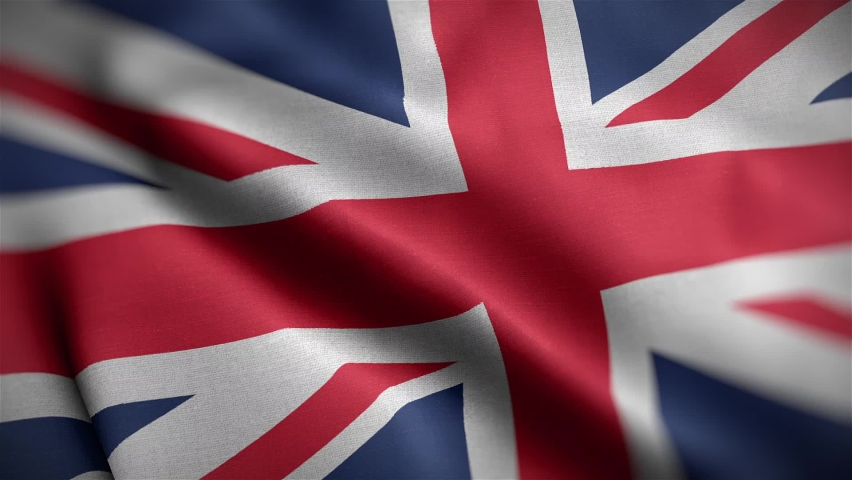 Angled view of the British Flag flapping in HD. Royalty-Free Stock Footage #1069836922