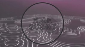 Animation of high score text in black circle outline over white waving lines on purple background. retro video game concept digitally generated video. - Powered by Shutterstock - Get 15% off with code: PIKWIZARD15