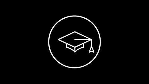 Graduation cap icon animation. Line animation. Chromakey and black background.4K animation.