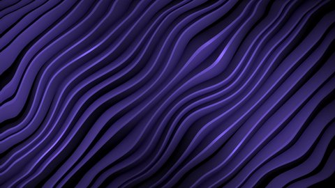 4k 3D animation of rows and rows of colorful purple stripes rippling. Colorful wave gradient animation.. Future geometric patterns motion background. 3d rendering