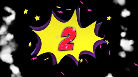 2, Two Number Comic Text Animation, with Luma Matte, Loop, 4k
